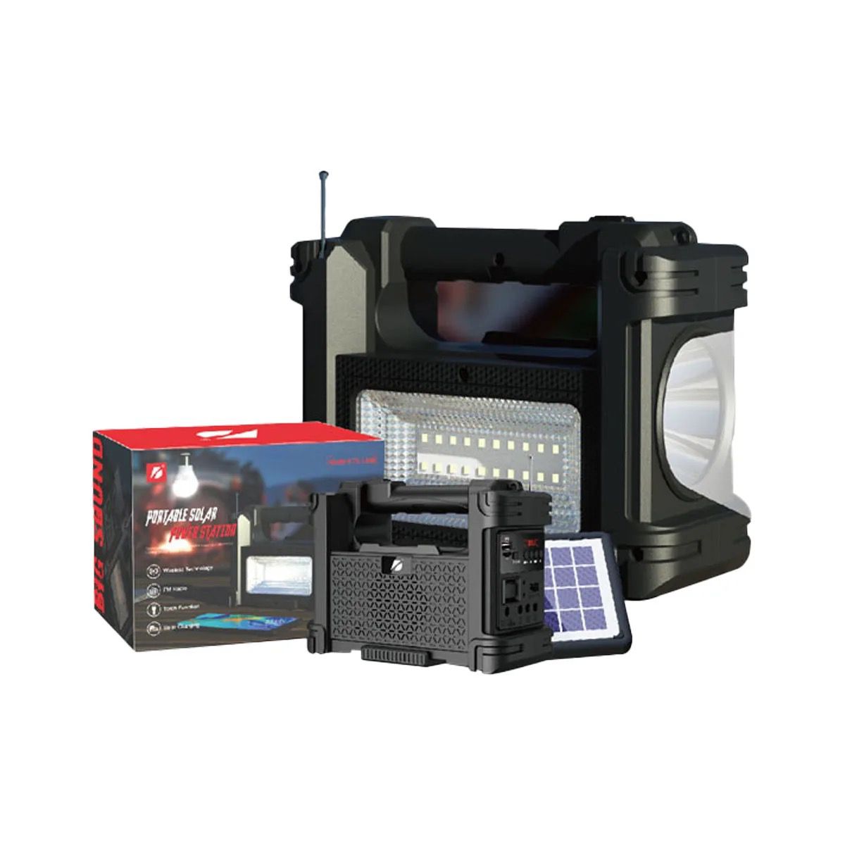SOLÁRNE ZARIADENIE 6U1 (REPRODUKTOR+REFLEKTOR+RUČNÁ LAMPA+NABÍJAČKA+RÁDIO)