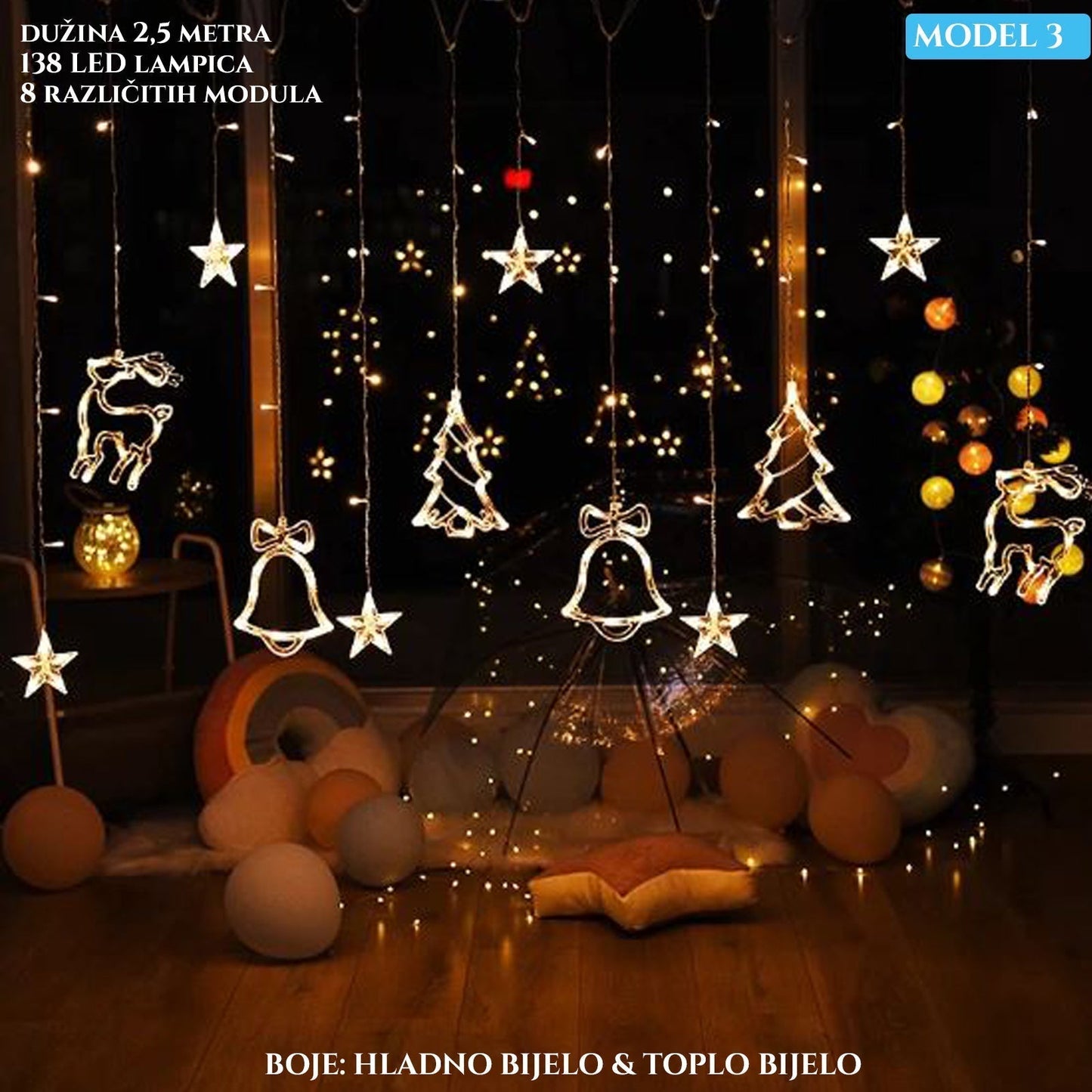 Efektný LED vianočný svetelný záves 1+1 FREE