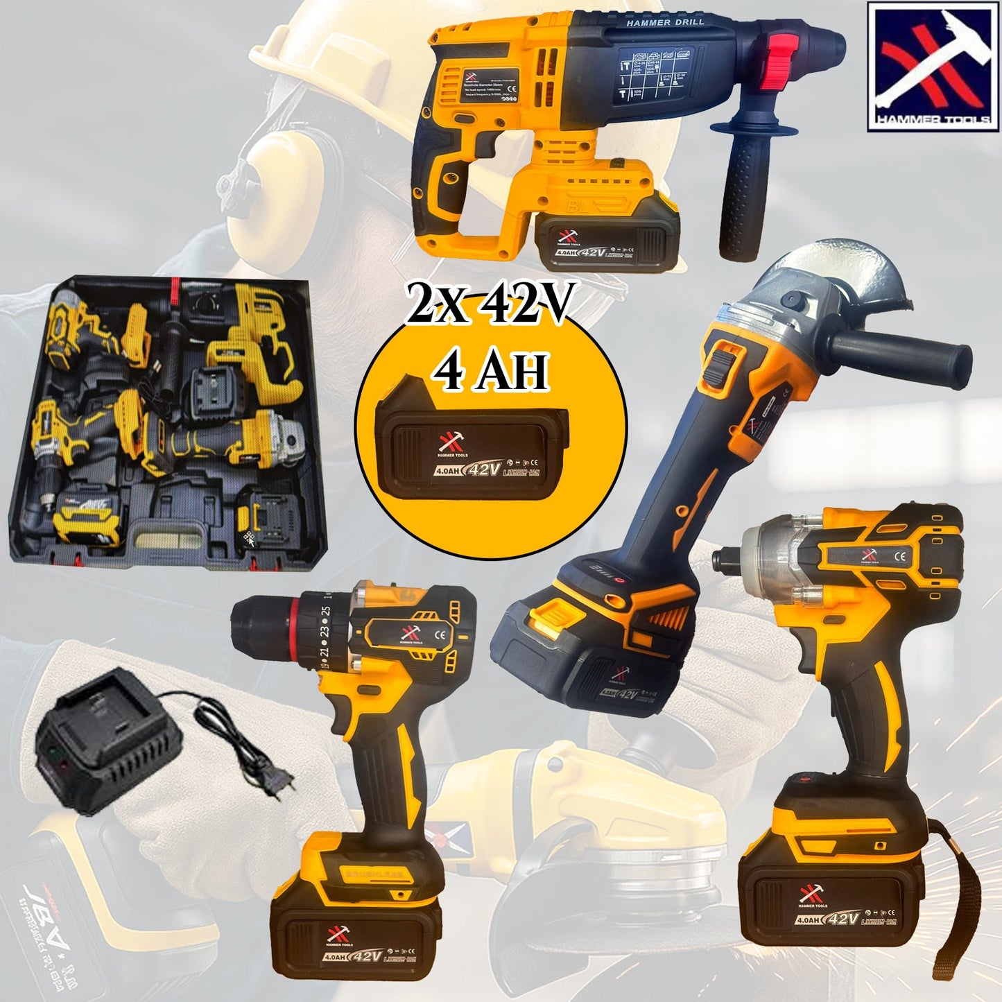 Hammer Tools 4u1 Set – Bušilica, Brusilica, Udarna Bušilica i Odvijač