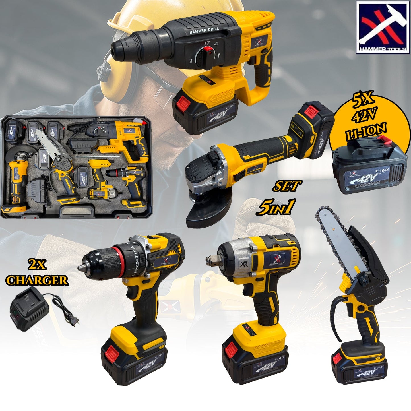 Hammer Tools 42V - 4u1 Aku Set s 2 baterije i koferom