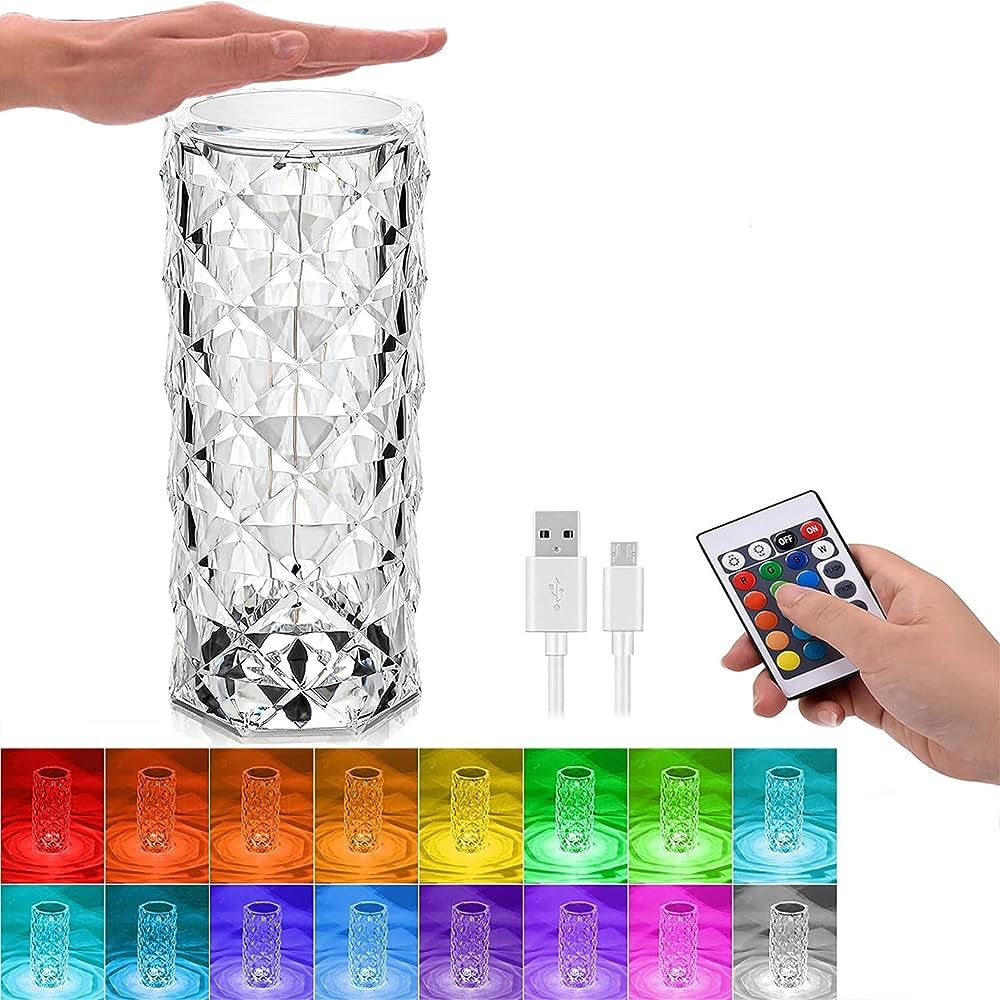 DIAMANTOVÁ STOLOVÁ LAMPA NABÍJAteľná NA DIAĽKOVÉ OVLÁDANIE V 16 RÔZNYCH FARBÁCH