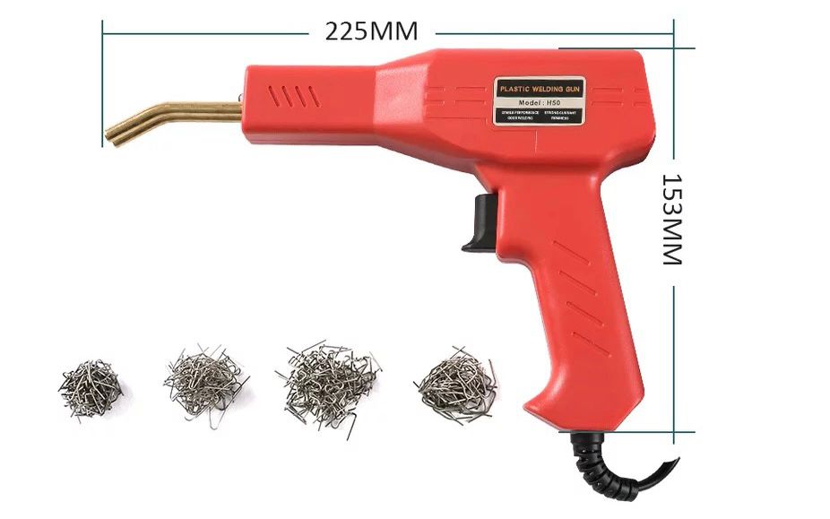 ELEKTRICKÁ PLASTOVÁ ZVÁRACÍ PISTOL S KOMPLETNÝM VYBAVENÍM V PRIEBEHU