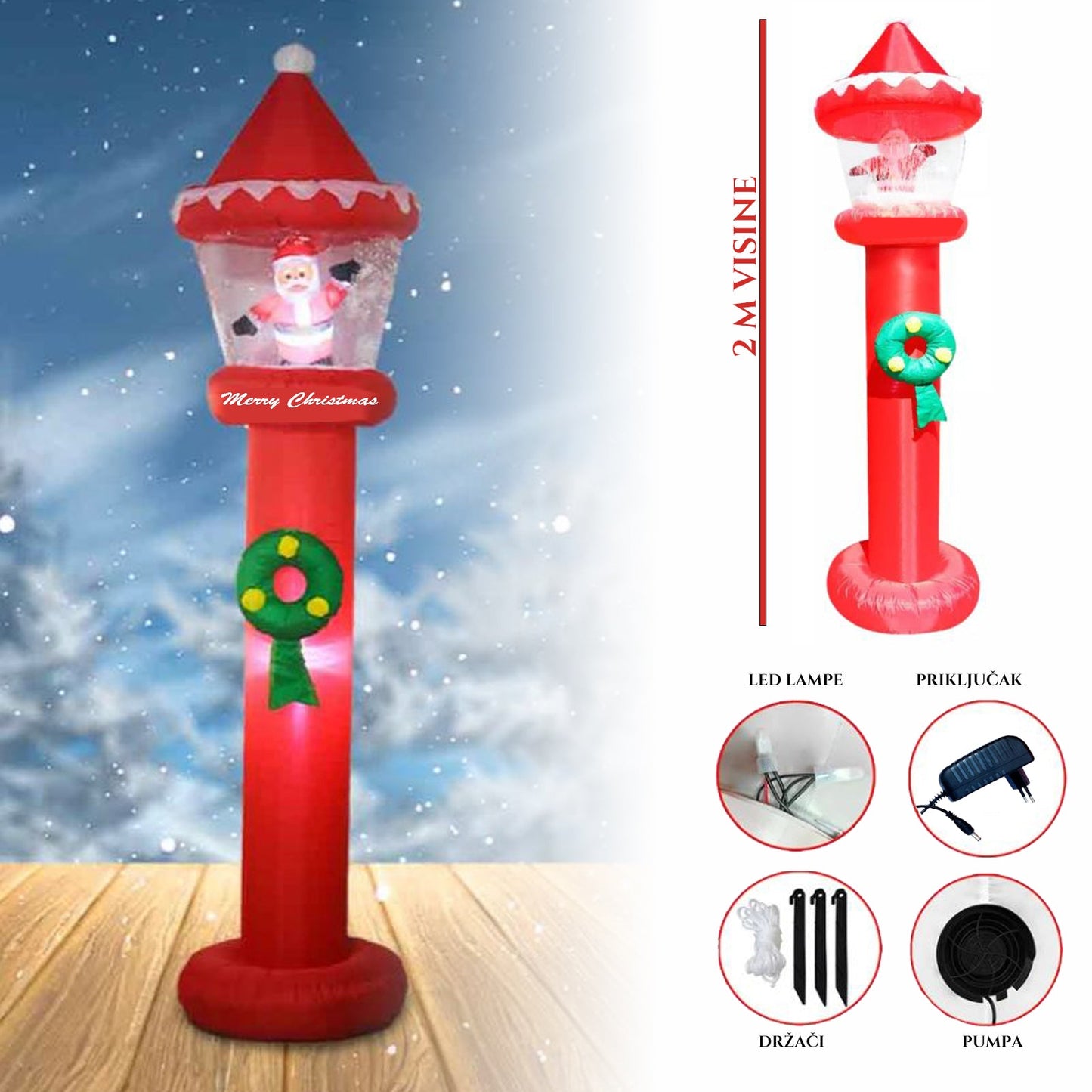 2M NAFUKOVACÍ VIANOČNÁ LAMPA, KTORÁ SA SVIETI S LIETAJÚCIM SNEHOM